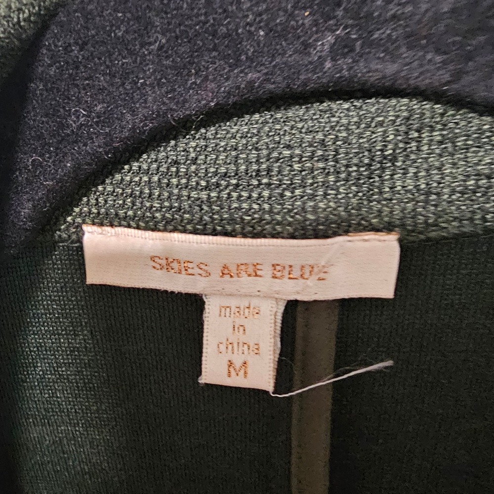 Skies Are Blue M Hunter Green Knit Blazer Jacket Cuffed 3/4 Sleeve Office Work - Picture 3 of 9